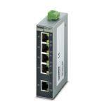 Phoenix Contact 2891444 Ethernet switch, five TP-RJ45 ports with 10/100/1000 Mbps on all ports, automatic detection of data transmission speed of 10/100/1000 Mbps (RJ45), autocrossing function, and QoS.
