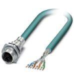 Phoenix Contact 1424151 Assembled Ethernet cable, CAT6A, shielded, 4-pair, 26 AWG stranded (7-wire), RAL 5021 (water blue), M12 flush-type socket, rear/screw mounting with M16 thread to free cable end, length: 2 m