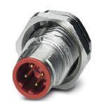 Phoenix Contact 1457979 Sensor/actuator flush-type plug, 4-pos., M12 SPEEDCON, D-coded, with red contact carrier, rear/screw mounting with M16 thread, with straight solder connection