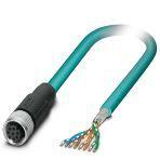 Phoenix Contact 1408745 Network cable, Ethernet CAT5 (1 Gbps), 8-position, PUR halogen-free, water blue RAL 5021, shielded, free cable end, on Socket straight M12 / IP67, coding: A, cable length: 5 m