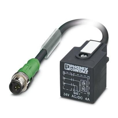 Phoenix Contact 1439599 Sensor/actuator cable, 3-position, PUR halogen-free, black-gray RAL 7021, Plug straight M12, coding: A, on Valve connector A, with 1 LED, connected with Z diode, connected with Z diode, cable length: 2 m