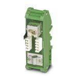Phoenix Contact 2901645 Patch panel, one RJ45 jack to 8 LSA connection terminal blocks (1:1 assignment), CAT5e, 10/100/1000 Mbps, DIN rail adapter, IP20, option of shield contacting to the DIN rail via bridges