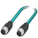 Phoenix Contact 1408748 Network cable, Ethernet CAT5 (1 Gbps), 8-position, PUR halogen-free, water blue RAL 5021, shielded, Plug straight M12 / IP67, coding: A, on Plug straight M12 / IP67, coding: A, cable length: 0.5 m