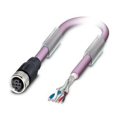 Phoenix Contact 1519370 Bus system cable, CANopenÂ®, DeviceNetâ„¢, 5-position, PUR halogen-free, red lilac RAL 4001, shielded, free cable end, on Socket angled M12, coding: A, cable length: 0.5 m
