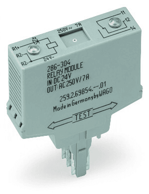 WAGO 286-304/004-000 Relay module; Nominal input voltage: 24 VDC; 1 changeover contact; Limiting continuous current: 6 A; Path; Red status indicator; Module width: 15 mm; gray