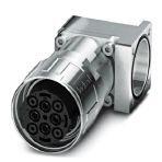 Phoenix Contact 1613535 Device connector, front mounting with knurled nut, angled fixed, SPEEDCON locking, M40, number of positions: 4+3+PE, type of contact: Socket, Axial O-ring, 4x Ø4,2, shielded: yes, flange dimensions: 40 mm x 40 mm, degree of protection: IP67, number of pos