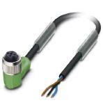 Phoenix Contact 1681017 Sensor/actuator cable, 3-position, PUR halogen-free, black-gray RAL 7021, free cable end, on Socket angled M12, coding: A, PIN 2+4 bridged, cable length: 10 m