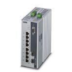 Phoenix Contact 1026923 Managed PoE+ Ethernet switch conforms to IEEE 802.3at. Includes eight 10/100 PoE+ ports with 60 W capability, two 100/1000 Mbps SFP ports, and a total PoE system budget of 180 W.