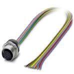 Phoenix Contact 1405242 Sensor/actuator flush-type socket, 12-pos., stainless steel, front/screw mounting with M16 thread, with 0.5 m PVC litz wire, 12 x 0.14 mm²