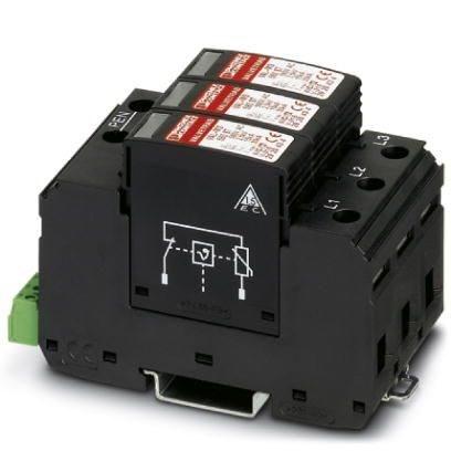 Phoenix Contact 2920447 Surge arrester for 4-conductor power supply systems (L1, L2, L3, PEN), consisting of a base element with remote indication contact and protective connectors, for mounting on NS 35.