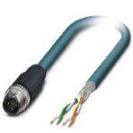 Phoenix Contact 1418068 Network cable, Ethernet CAT5 (100 Mbps), 4-position, PUR halogen-free, water blue RAL 5021, shielded, Plug straight M12 / IP67, coding: D, on free cable end, cable length: 40 m