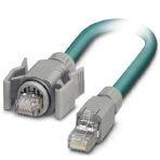 Phoenix Contact 1412888 Assembled Ethernet cable, shielded, 4-pair, AWG 26 flexible cable conduit capable (19-wire), RAL 5021 (sea blue), RJ45 connector/IP67 gray to RJ45 connector/IP20, line, length 2 m