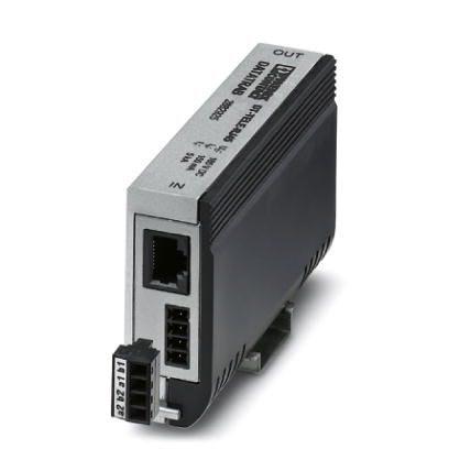 Phoenix Contact 2882925 Attachment plug with surge protection for analog and digital telecommunications interfaces (VDSL up to 50 Mbps). Connection: RJ45 (RJ12/RJ11) and screw terminal block (COMBICON). Alternatively, can be snapped onto a DIN rail.