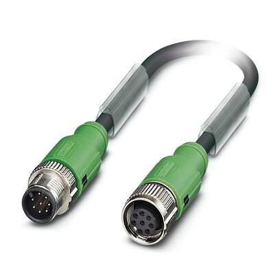 Phoenix Contact 1556757 Sensor/actuator cable, 8-position, PUR halogen-free, black-gray RAL 7021, shielded, Plug straight M12 SPEEDCON, coding: A, on Socket straight M12 SPEEDCON, coding: A, cable length: 1 m