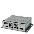 Phoenix Contact 2404777 IP20-rated fanless industrial box PC (BPC) with energy-efficient Intel® Celeron® dual-core processor N3350 with 4 GB of RAM, M.2 mass storage, open mini PCIe slot, and optional wireless connectivity.