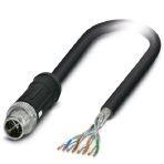 Phoenix Contact 1415601 Network cable, Ethernet CAT6A (10 Gbps), 8-position, PE-X halogen-free, black, shielded, Plug straight M12 SPEEDCON / IP67, coding: X, on free cable end, cable length: 10 m