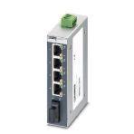 Phoenix Contact 2891029 Ethernet switch, 4 TP RJ45 ports, 1 FO port, 100 Mbps full duplex in SC-D format, single mode fiberglass, automatic detection of data transmission speed of 10 or 100 Mbps (RJ45), autocrossing function