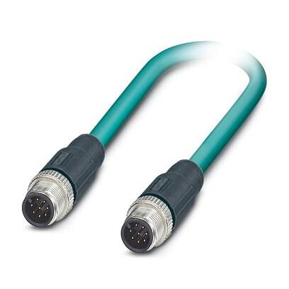 Phoenix Contact 1405513 Assembled Ethernet cable, shielded, 4-pair, 26 AWG stranded (7-wire), RAL 5021 (water blue), M12 plug to M12 plug, line, length: 26 m