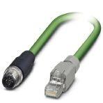 Phoenix Contact 1403496 Network cable, Ethernet CAT5 (1 Gbps), 4-position, PVC, green RAL 6018, Plug straight M12 / IP67, coding: D, on Plug straight RJ45 / IP20, cable length: 3 m