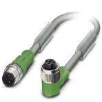 Phoenix Contact 1456815 Sensor/actuator cable, 3-position, PUR halogen-free, resistant to welding sparks, highly flexible, gray RAL 7001, Plug straight M12, coding: A, on Socket angled M12, coding: A, cable length: 0.3 m, for robots and drag chains