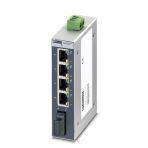 Phoenix Contact 2891027 Ethernet switch, 4 TP RJ45 ports, 1 FO port, 100 Mbps full duplex in SC-D format, automatic detection of data transmission speed of 10 or 100 Mbps (RJ45), autocrossing function