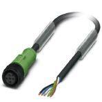 Phoenix Contact 1442528 Sensor/actuator cable, 5-position, PUR halogen-free, black-gray RAL 7021, free cable end, on Socket straight M12, coding: A, cable length: 3 m, with plastic knurl
