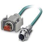 Phoenix Contact 1406247 Assembled Ethernet cable, CAT5e, shielded, 2-pair, AWG 26 stranded (7-wire), RAL 5021 (water blue), M12 flush-type socket, rear/screw mounting with M16 thread on RJ45 plug/IP67, gray, line, length 2 m