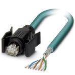 Phoenix Contact 1412707 Assembled Ethernet cable, shielded, 4-pair, AWG 26 flexible cable conduit capable (19-wire), RAL 5021 (sea blue), RJ45 connector/IP67 black to free cable end, line, length 2 m