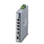 Phoenix Contact 1026932 PoE+ Ethernet switch conforms to IEEE 802.3at. Includes four 10/100/1000 Mbps PoE+ ports, one standard 10/100/1000 Mbps RJ45 port, one 1000 Mbps SFP port, a total PoE system budget of 120 W, and jumbo frames up to 10240 bytes.