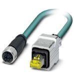 Phoenix Contact 1080740 Network cable, Ethernet CAT6A (10 Gbps) CAT6A (10 Gbps), 8-position, PUR halogen-free, water blue RAL 5021, shielded (Advanced Shielding Technology), Plug straight RJ45 Push Pull / IP67, on Socket straight M12 / IP67, coding: X, cable length: 5 m