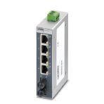 Phoenix Contact 2891028 Ethernet switch, 4 TP RJ45 ports, 1 FO port, 100 Mbps full duplex in ST-D format, automatic detection of data transmission speed of 10 or 100 Mbps (RJ45), autocrossing function