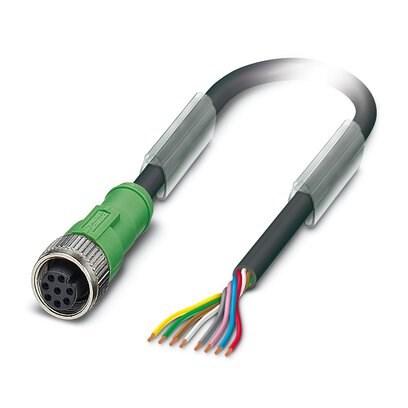 Phoenix Contact 1520356 Sensor/actuator cable, 8-position, PUR halogen-free, black-gray RAL 7021, free cable end, on Socket straight M12, coding: A, cable length: 2 m