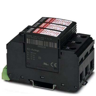 Phoenix Contact 2910353 Surge protective device, three-channel with remote indicator contact for 120/240Â V split-phase or 120/208Â V Wye three-phase AC, 4-wire.