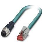 Phoenix Contact 1408749 Network cable, Ethernet CAT5 (1 Gbps), 8-position, PUR halogen-free, water blue RAL 5021, shielded, Plug straight M12 / IP67, coding: A, on Plug straight RJ45 / IP20, cable length: 0.5 m