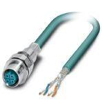Phoenix Contact 1404245 Assembled Ethernet cable, CAT5e, shielded, 2-pair, AWG 26 stranded (7-wire), RAL 5021 (water blue), M12 flush-type socket, front/screw mounting with M16 thread on free conductor end, line, length 5 m