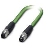 Phoenix Contact 1407348 Network cable, Ethernet (100 Mbps), PROFINET (100 Mbps), EtherCAT® (100 Mbps), 4-position, PVC/PVC, green RAL 6018, shielded, Plug straight M8 / IP67, coding: A, on Plug straight M8 / IP67, coding: A, cable length: 1 m