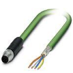 Phoenix Contact 1423705 Network cable, PROFINET CAT5 (100 Mbps), EtherCAT® CAT5 (100 Mbps), 4-position, PUR/FRNC halogen-free, green RAL 6018, shielded (Advanced Shielding Technology), Plug straight M8 / IP67, coding: D, on free cable end, cable length: 5 m