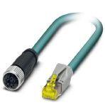 Phoenix Contact 1080734 Network cable, Ethernet CAT6A (10 Gbps) CAT6A (10 Gbps), 8-position, PUR halogen-free, water blue RAL 5021, shielded (Advanced Shielding Technology), Plug straight RJ45 / IP20, on Socket straight M12 / IP67, coding: X, cable length: 2 m