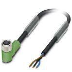 Phoenix Contact 1669631 Sensor/actuator cable, 3-position, PUR halogen-free, black-gray RAL 7021, free cable end, on Socket angled M8, cable length: 5 m
