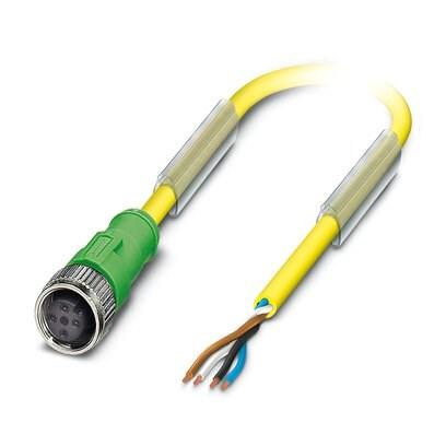 Phoenix Contact 1529810 Sensor/actuator cable, 4-position, PUR halogen-free, yellow, free cable end, on Socket straight M12, coding: A, cable length: 10 m