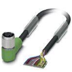 Phoenix Contact 1430828 Sensor/actuator cable, 17-position, PUR halogen-free, black RAL 9005, free cable end, on Socket angled M12 SPEEDCON, coding: A, cable length: 3 m