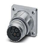 Phoenix Contact 1620459 Device connector, front mounting, straight, for standard and SPEEDCON interlock, M17, number of positions: 5+3+PE, type of contact: Socket, Axial O-ring, 4x Ø 3.2, shielded: yes, flange dimensions: 25.75 mm x 25.75 mm, degree of protection: IP67, number o