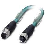 Phoenix Contact 1554034 Bus system cable, Ethernet CAT5 (1 Gbps), 8-position, PUR halogen-free, water blue RAL 5021, shielded, Plug straight M12, coding: A, on Socket straight M12, coding: A, cable length: 10 m