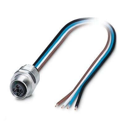 Phoenix Contact 1425378 Flush-type connector, Power, 4-position, Socket, M12, T power, Front mounting, Square flange, Individual wires, cable length: 3 m,  1.31 mmÂ²,  UL/cUL stranded hook-up wire