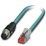 Phoenix Contact 1407363 Network cable, Ethernet CAT5 (100 Mbps), 4-position, PUR, water blue RAL 5021, shielded, Plug straight M12 SPEEDCON / IP67, coding: D, on Plug straight RJ45 / IP20, cable length: 10 m