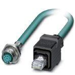 Phoenix Contact 1413683 Assembled Ethernet cable, shielded, 4-pair, AWG 26 suitable for use with drag chain (19-wire), RAL 5021 (sea blue), M12 flush-type socket, rear wall/screw mounting with M16 thread on RJ45 connector/IP67 push-pull plastic housing, line, length 2 m