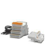 Phoenix Contact 2909916 PLC logic starter kit 3, consisting of: plug-in stand-alone logic module (SAM 2), eight relay output terminal blocks with Push-in connection (250 V AC/DC, max. 6 A), and micro USB programming cablePLC logic standalone logic module, generation 2, with 16 I