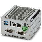 Phoenix Contact 1158252 IP30-rated fanless industrial box PC (BPC) with energy-efficient Intel® Celeron® N3350 processor with 32 GB eMMC mass storage, 64 GB M.2 SSD, 2x COM ports, Wi-Fi, and Windows 10 Enterprise 2019 LTSC operating system