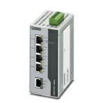 Phoenix Contact 2891064 PoE+ Ethernet switch conforms to IEEE 802.3at. Includes four PoE+ ports and one standard RJ45 port, all with 10/100 Mbps speeds.