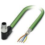 Phoenix Contact 1080531 Network cable, PROFINET CAT5 (100 Mbps), EtherCAT® CAT5 (100 Mbps), 4-position, PUR/FRNC halogen-free, green RAL 6018, shielded (Advanced Shielding Technology), Plug angled M8 / IP67, coding: D, on free cable end, cable length: 10 m